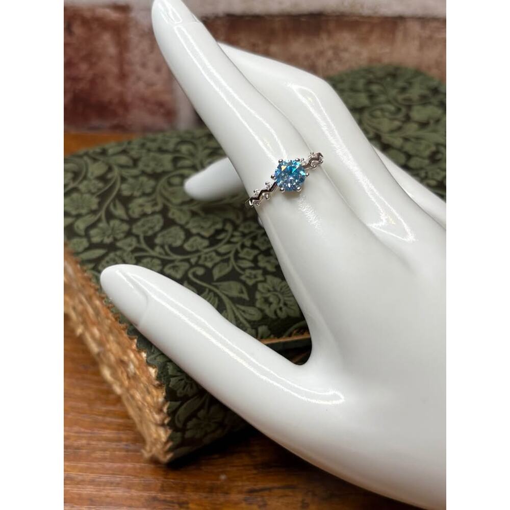 1 Carat Round SKY BLUE Moissanite Ring 925 Sterling Silver GRA Certified